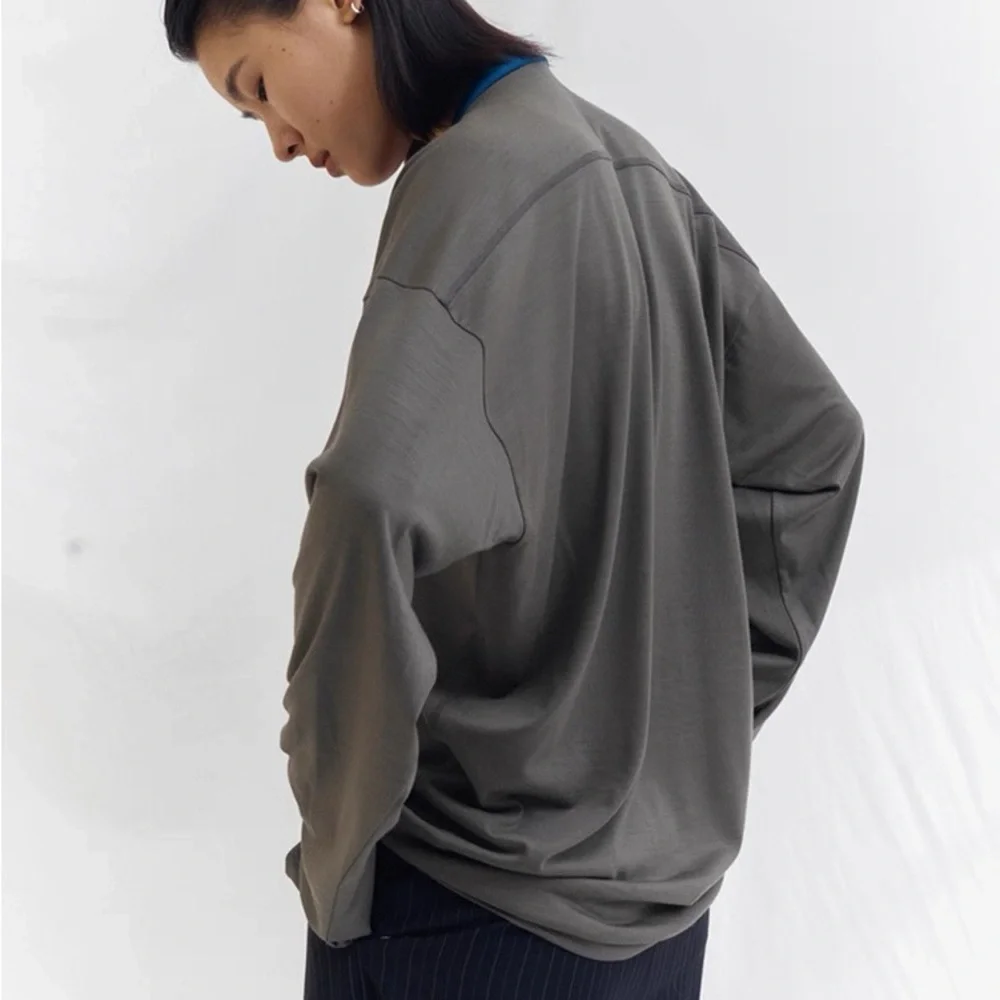 CHICJOC Women Oversized Merino Wool Sweater 100% Australian fine wool grey sz 36